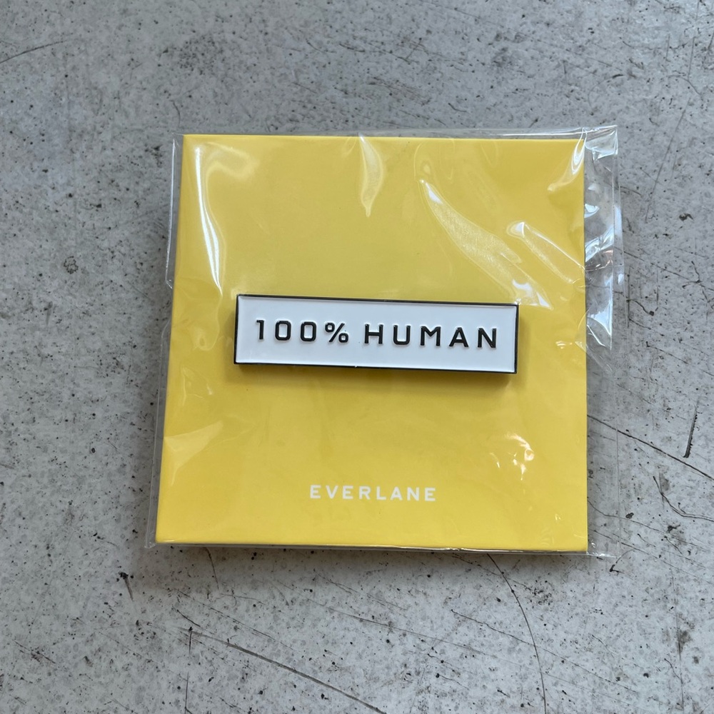 Everlane 100% Human Pin - White on Yellow